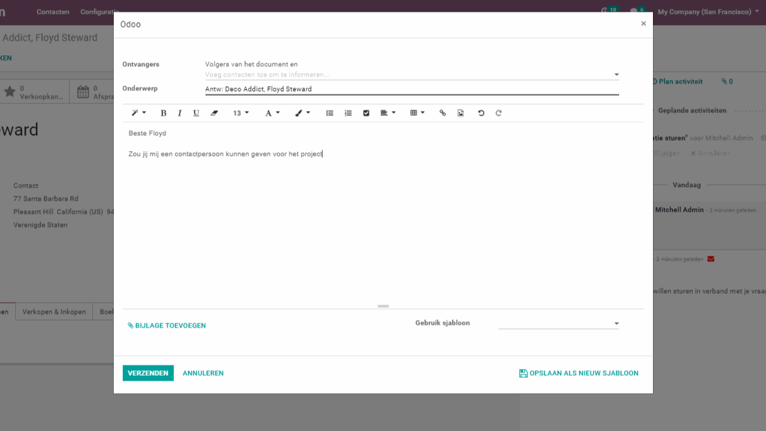Odoo CRM communicatie