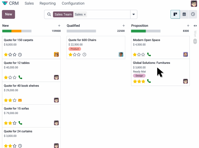 Odoo CRM pipeline dashboard